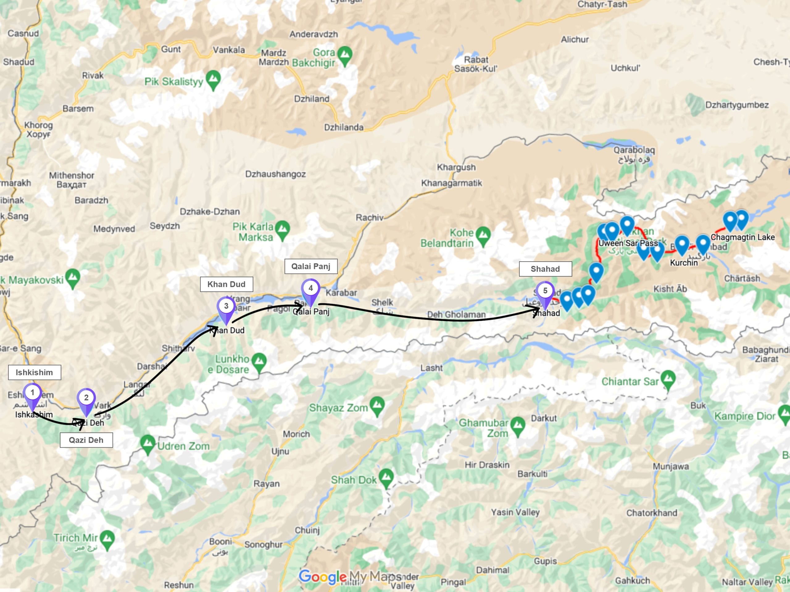 Wakhan Corridor trek map, Afghanistan