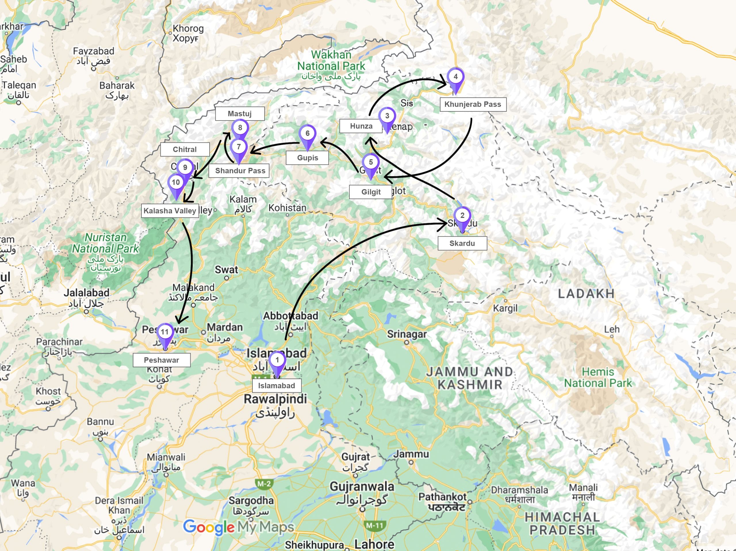 Hindu Kush & Karakoram group trip route