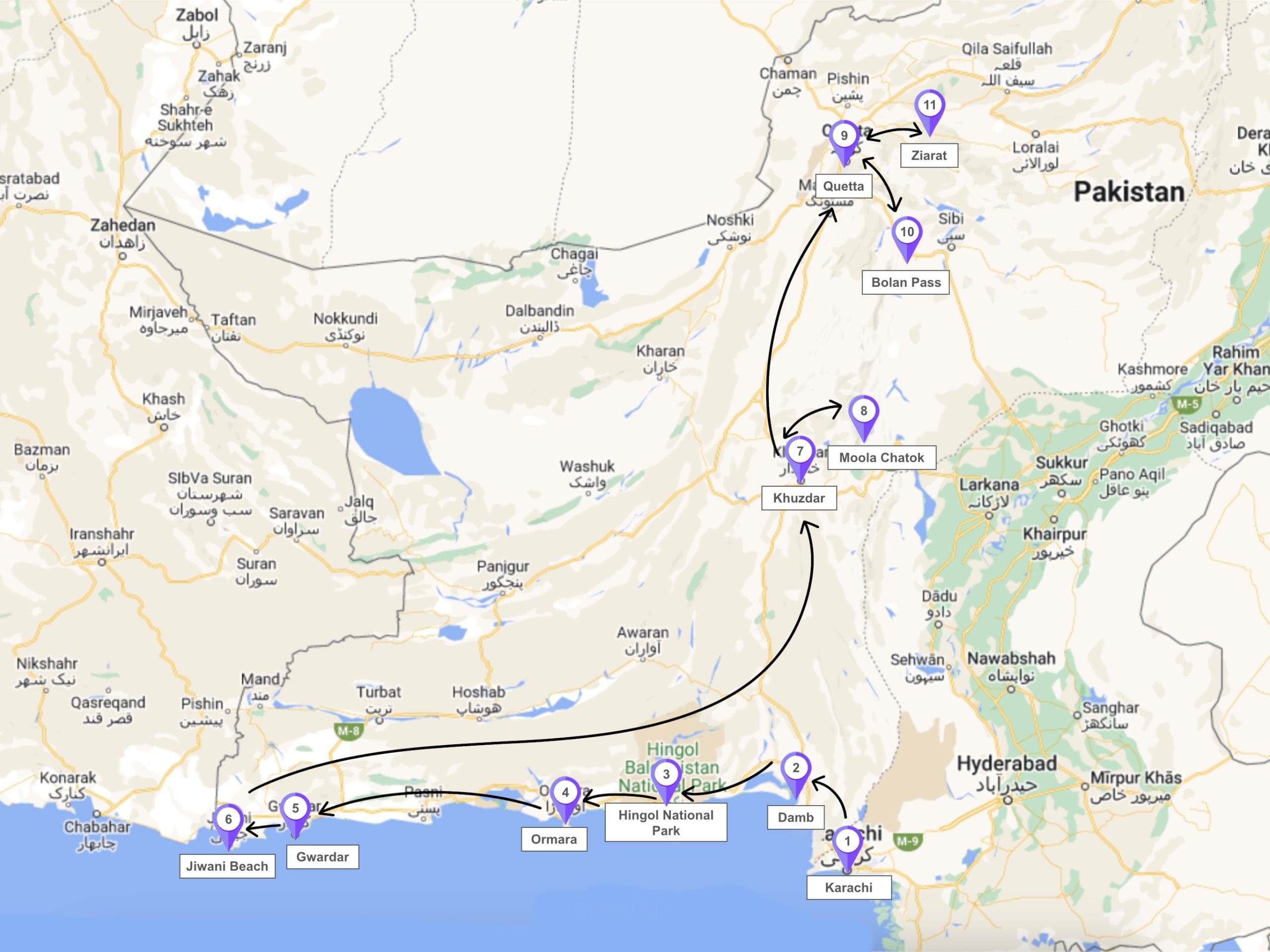 Balochistan group trip route.