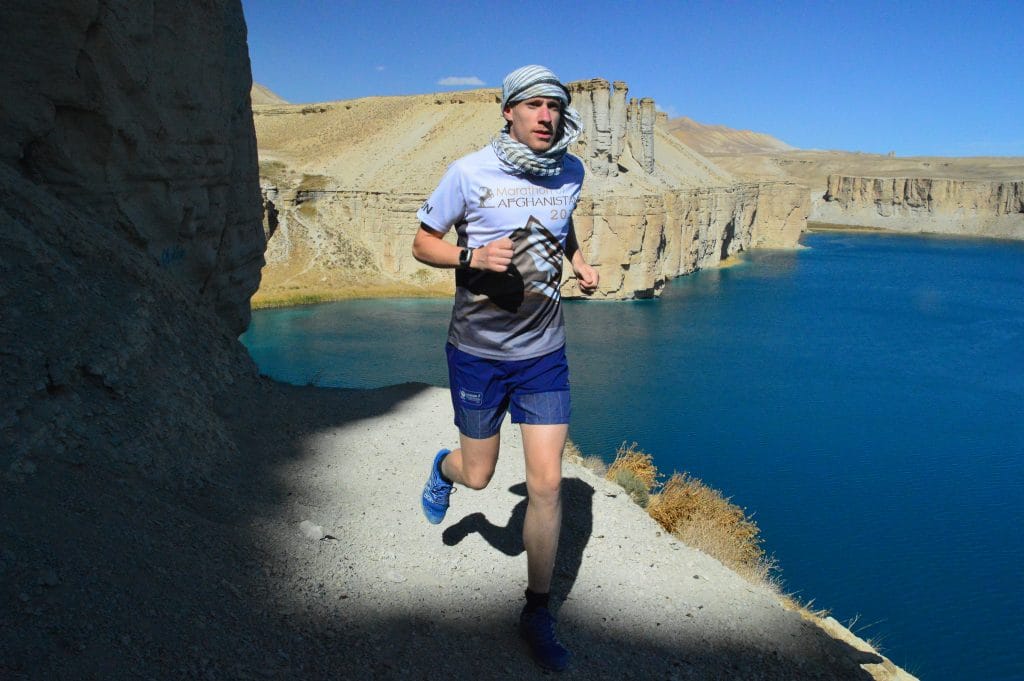 Marathon runner at Band e Amir Lakes, Afghanistan