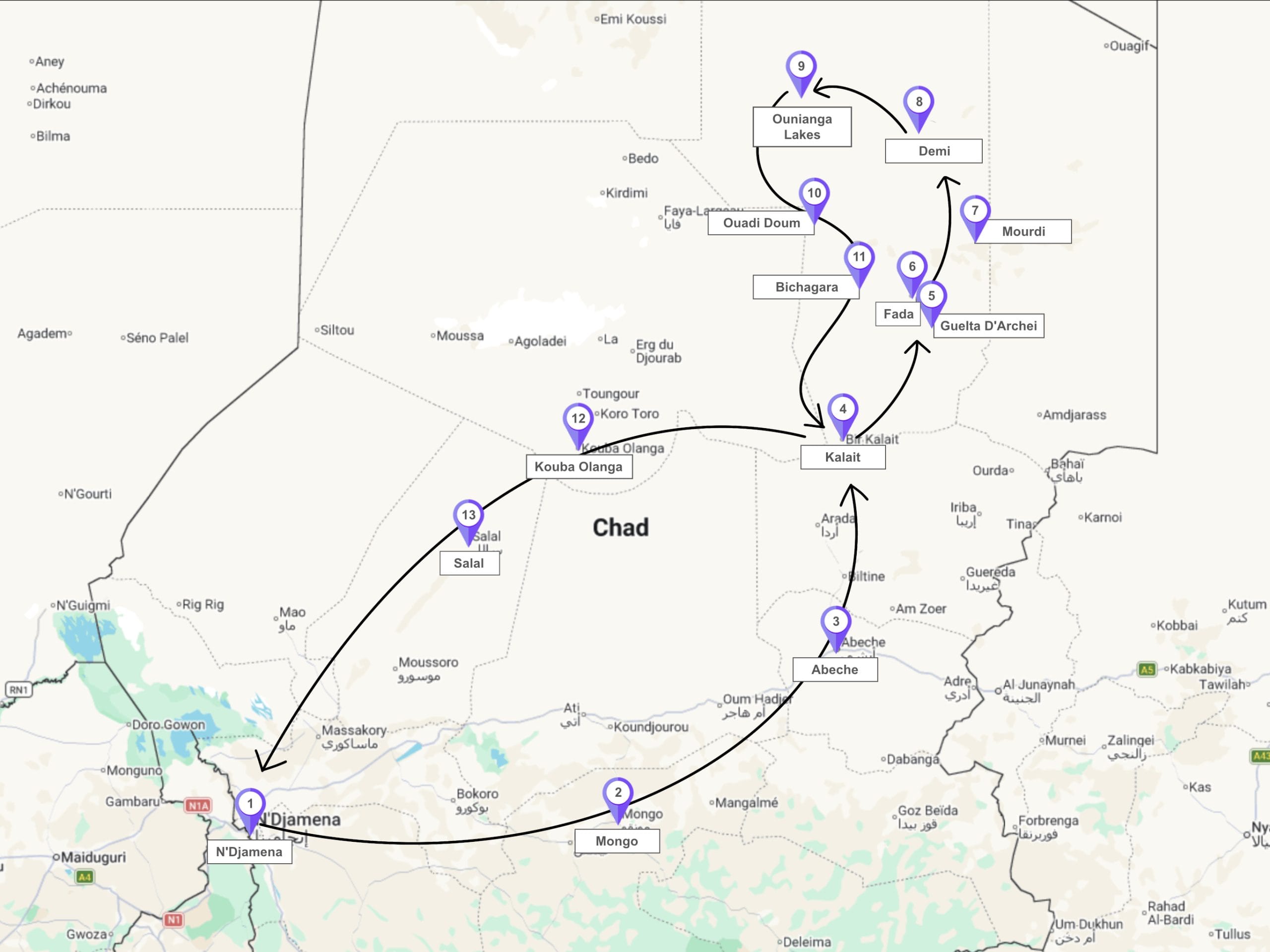Chad group trip route
